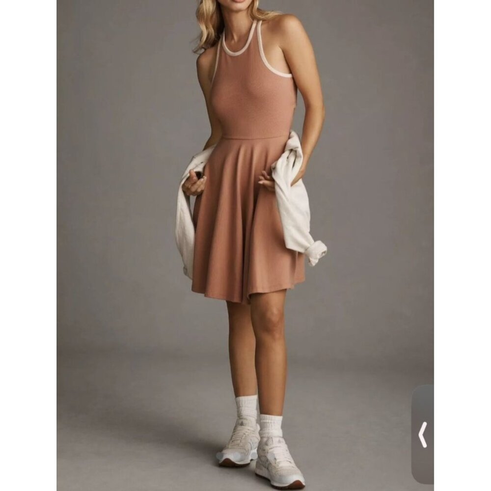 Anthropologie Daily Practice Cutout Back Fit Flare Dress size Medium Brown Racer
